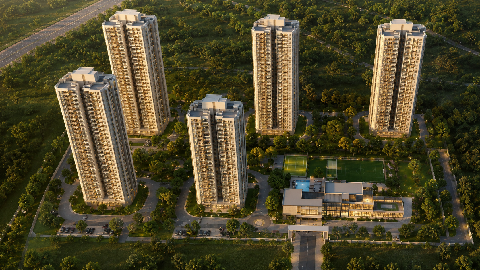 Aerial view of the Gulshan Empire towers at Wave City